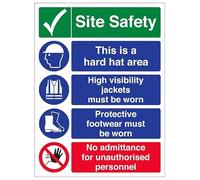 V Safety Warning Building Site - Multi Hazard Site Safety No Admittance - 450 X 600MM Safety Sign With Snap Frame