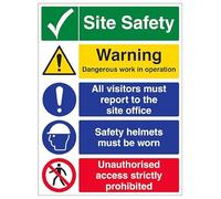 V Safety Warning Building Site - Multi Hazard Site Safety Site Tick - 450 X 600MM Safety Sign With Snap Frame