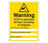 V Safety Warning CCTV In Operation 24 Hour - Portrait 150 x 200mm - 1mm Rigid Plastic Safety Sign