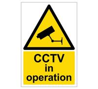 V Safety Warning Cctv In Operation Sign - Portrait - 200mm x 300mm - Self Adhesive Vinyl, Black/Yellow