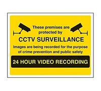 V Safety Warning, Closed Circuit Television 24 Hour Video Recording (Yellow) Sign - 200mm x 150mm - 1mm Rigid Plastic
