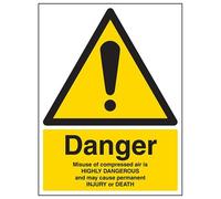 V Safety Warning, Compressed Air, Danger Of Death Warning Sign - 300mm x 400mm - 1mm Rigid Plastic