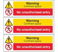 V Safety Warning Confined Space/No Unauthorised Entry 300 x 100 mm - 2mm Rigid Plastic Safety Sign (Pack of 3)