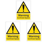 V Safety Warning Confined Space - Portrait 200 x 300mm - 2mm Rigid Plastic Safety Sign (Pack of 3)