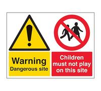 V Safety Warning Dangerous Site/Children Must Not Play On This Site 400 x 300 mm - 3mm Aluminium Composite Safety Sign