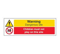 V Safety Warning Dangerous Site/Children Must Not Play On This Site - Landscape 600 x 200 mm - 2mm Rigid Plastic Safety Sign