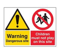 V Safety Warning, Dangerous Site. Children Must Not Play On This Site Sign - 400mm x 300mm - 1mm Rigid Plastic