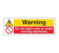 V Safety Warning Do Not Reach Over Or Under Running Machinery - Landscape 600 x 200 mm - Glow In The Dark 1mm Rigid Plastic Safety Sign