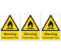 V Safety Warning Flammable Gas - Portrait 150 x 200mm - 1mm Rigid Plastic Safety Sign (Pack of 3)