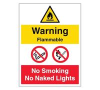 V Safety Warning Flammable/No Smoking/No Naked Lights - Portrait 200 x 300 mm - Self Adhesive Vinyl Safety Sign