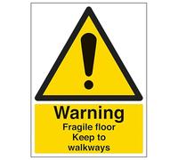 V Safety Warning Fragile Floor Keep To Walkways - Portrait 200 x 300 mm - Glow In The Dark 1mm Rigid Plastic Safety Sign