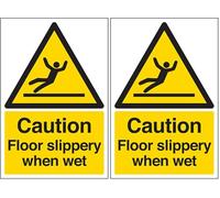 V Safety Warning General - Caution Floor Slippery When Wet - 150 x 200 mm Safety Sign (Pack of 2)