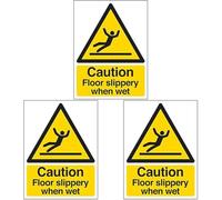 V Safety Warning General - Caution Floor Slippery When Wet - 200 X 300mm (Pack of 3)
