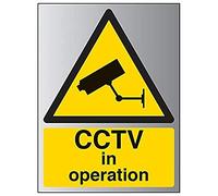 V Safety Warning General-CCTV In Operation Sign - 150mm x 200mm - 3mm Brushed Alu Comp