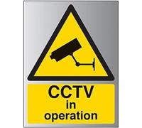V Safety Warning General-CCTV In Operation Sign - 300mm x 400mm - 3mm Brushed Alu Comp