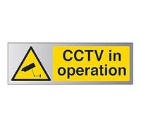 V Safety Warning General-CCTV In Operation Sign - 450mm x 150mm - 3mm Brushed Alu Comp