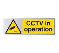 V Safety Warning General-CCTV In Operation Sign - 450mm x 150mm - Self Adhesive Alu Effect