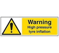 V Safety Warning High Pressure Tyre Inflation Warning Sign - 450mm x 150mm - 1mm Rigid Plastic