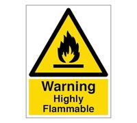 V Safety Warning Highly Flammable - Portrait 150 x 200 mm - Self Adhesive Vinyl Safety Sign
