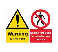 V Safety Warning Lift Machine/Unauthorised Access Forbidden - Landscape 400 x 300 mm - Self Adhesive Vinyl Safety Sign