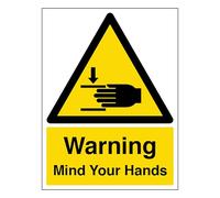 V Safety Warning Mind Your Hands - Portrait 150 x 200 mm - Self Adhesive Vinyl Safety Sign