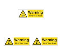V Safety Warning Mind Your Head - Landscape 300 x 100 mm - 2mm Rigid Plastic Safety Sign (Pack of 3)