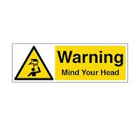 V Safety Warning Mind Your Head - Landscape 300 x 100 mm - Self Adhesive Vinyl Safety Sign