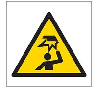 V Safety Warning Mind Your Head Symbol 100 x 100 mm - Self Adhesive Vinyl - Aluminium Effect Safety Sign