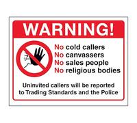 V Safety Warning! No Cold Callers, No Canvassers, No Sales People... 200 x 150 mm - Glow In The Dark Self Adhesive Vinyl Safety Sign