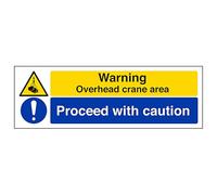 V Safety Warning, Overhead Crane Area/Proceed With Caution - Landscape 300 x 100 mm - Glow In The Dark 1mm Rigid Plastic Safety Sign