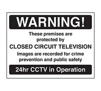 V Safety Warning! Premises Protected By CCTV (Black) Sign - 200mm x 150mm - Window Sticker