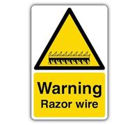 V Safety Warning Razor Wire Safety Sign - 400 x 600 mm - Glow In The Dark Self Adhesive Vinyl