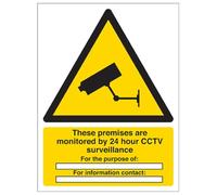 V Safety Warning Security - Monitored By 24 Cctv For The Purpose Of¿ - 150 X 200mm Restickable Safety Sign