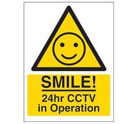 V Safety Warning - SMILE! 24hr CCTV in Operation 100 x 150 mm - 2mm Super-Tough Rigid Plastic Safety Sign
