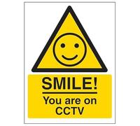 V Safety Warning - SMILE! You Are On CCTV 200 x 300mm - 2mm Rigid Plastic Safety Sign