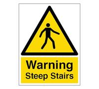 V Safety Warning Steep Stairs - Portrait 200 x 300 mm - 2mm Super-Tough Rigid Plastic Safety Sign