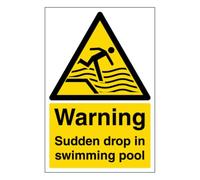 V Safety Warning Sudden Drop In Swimming Pool - Portrait 300 x 400mm - 3mm Aluminium Composite Safety Sign