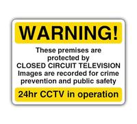 V Safety Warning! These Premises Are Protected By Closed Circuit TV - Warning 24Hr CCTV - Yellow Safety Sign - 400 x 300 mm - 2mm Rigid Plastic