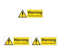 V Safety Warning This Door Is Alarmed - Landscape 300 x 100 mm - 1mm Rigid Plastic Safety Sign (Pack of 3)
