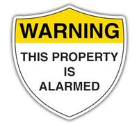 V Safety Warning This Property Is Alarmed - Shield Safety Sign - 450 x 450 mm - Self Adhesive Vinyl
