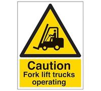 V Safety Warning Vehicle- Caution Fork Lift Trucks Operating - 300 X 400MM Safety Sign With Snap Frame