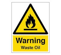 V Safety Warning Waste Oil - Portrait 200 x 300mm - 2mm Rigid Plastic Safety Sign