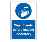 V Safety Wash Hands Before Leaving Laboratory 200 x 300 mm Safety Sign - Glow In The Dark Self Adhesive Vinyl