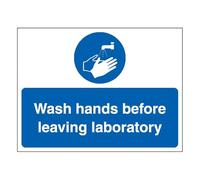 V Safety Wash Hands Before Leaving Laboratory - Landscape 400 x 300 mm Safety Sign - 2mm Super-Tough Rigid Plastic