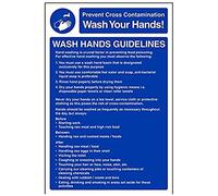 V Safety Wash Hands Guidelines Sign - 200mm x 300mm - Self Adhesive Vinyl