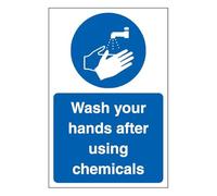 V Safety Wash Your Hands After Using Chemicals 200 x 300mm Safety Sign - 2mm Rigid Plastic