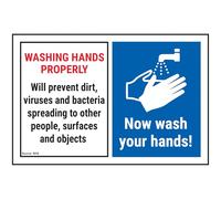 V Safety Washing Hands Properly Will Prevent...Now Wash Your Hands! 150 x 100 mm - 2mm Rigid Plastic Safety Sign