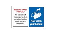 V Safety Washing Hands Properly Will Prevent...Now Wash Your Hands! 150 x 100 mm - 3mm Aluminium Composite Safety Sign (Pack of 4)