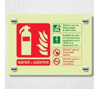 V Safety Water Additive Extinguisher ID Glow in the Dark Acrylic Sign - Landscape 150x100mm - Durable, Shatterproof Safety Signage
