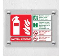 V Safety Water + Additive Fire Extinguisher - 150 x 100 mm - Acrylic Perspex Cast Clear Safety Sign
